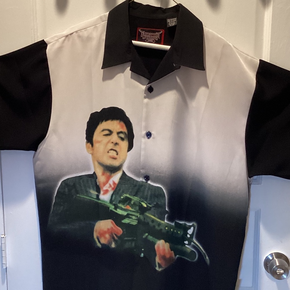 DRAGONFLY SCARFACE TONY MONTANA BUTTON UP SHIRT MOBSTER SERIES RARE XL PACINO